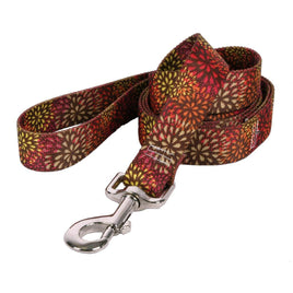 Designer dog leash brown orange yellow flowers