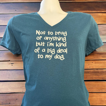 Woman's v neck tee shirt "not to brag or anything but, I am kind of a Big Deal to my Dog"