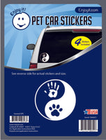 Car Window sticker decal with Hand print and Paw print inside Ying and Yang symbol