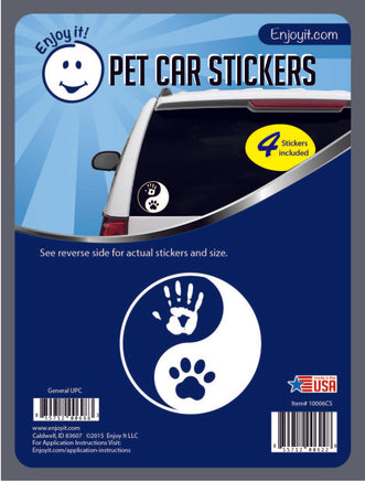 Car Window sticker decal with Hand print and Paw print inside Ying and Yang symbol