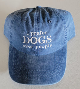 Hat, Blue Denim Baseball Cap 'I Prefer Dogs Over People'