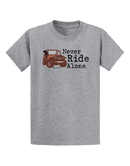 T-Shirt Unisex, Grey, Never Ride Alone