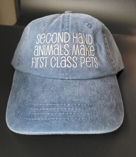 Hat, Baseball Cap Blue 'Second Hand Animals Make First Class Pets'