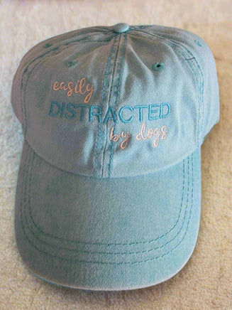 Hat baseball cap teal 'Easily Distracted by Dogs'