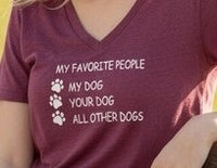 Tee-Shirt, Women's, Short Sleeve, V neck, Burgundy, 'My Favorite People..."