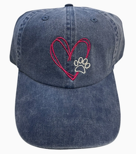 Hat, Blue Denim Baseball Cap Paw and Heart