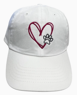 Hat, White Baseball Cap Paw and Heart