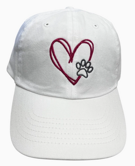 Hat, White Baseball Cap Paw and Heart