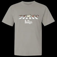 Gray t-shirt with 'The Beagles' design on a white background