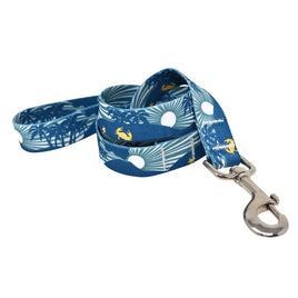 Designer Dog Leash, Palm Trees, Crabs, Sunset on blue background
