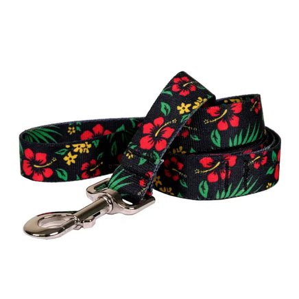 Designer Dog Leash, Red hibscus flowers on black