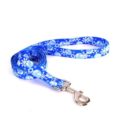 Designer Dog Leash, Snow Flakes, Ornaments on blue background