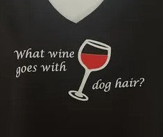 Tee-Shirt, Women's, Short Sleeve, V neck, Black, 'What Wine Goes With Dog Hair?'