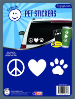 Car window decal sticker with Peace sign, Heart and Paw Print