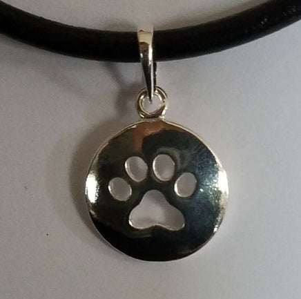 Sliver paw pendant jewelrySilver Paw Cutout Pendant on 18 inch Black Cord