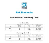 Sizing chart for Secure Pro Dog Collar by Blue 9 Pet Products