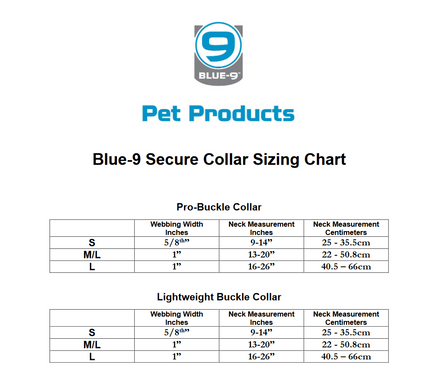  Sizing chart for Secure Lightweight Dog Collar by Blue9