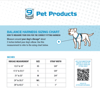 Sizing chart for Blue9 Balance Harness