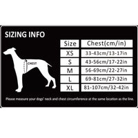 Padded reflective dog harness size chart