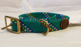 Double Braided Nylon Dog Collar with Brass Buckle, Green Confetti