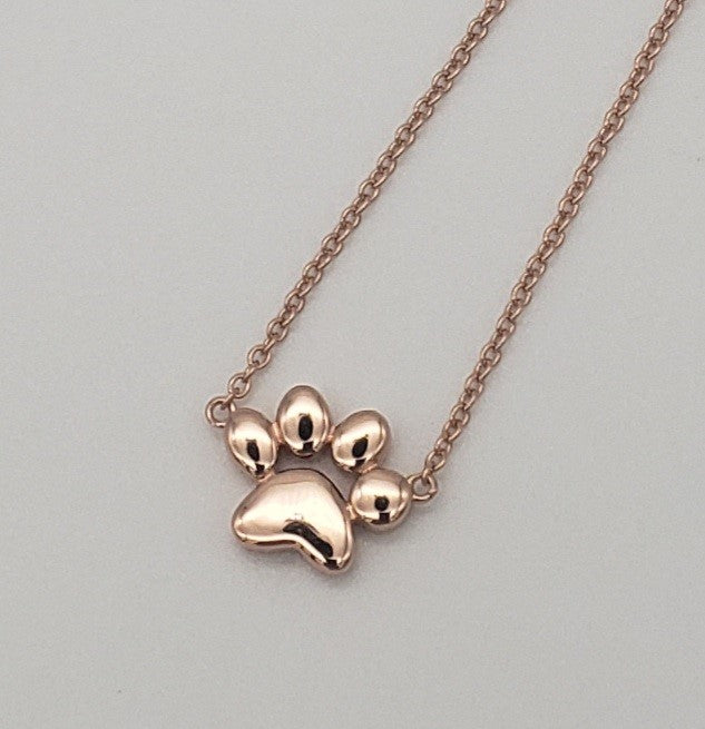 Rose gold store paw print necklace