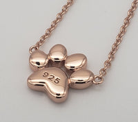 Rose gold on Sterling silver paw print necklace on adjustable chain