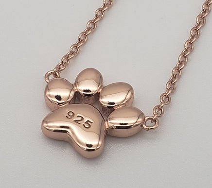 Rose gold on Sterling silver paw print necklace on adjustable chain