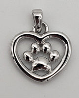 Sterling Silver Paw Heart Charm Pendant