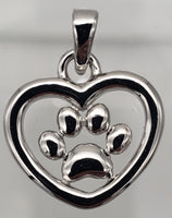 Sterling Silver Paw Heart Charm Pendant